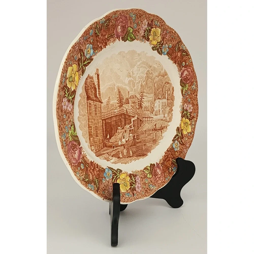 Palissy Oval Platter Thames River Scenes Datchet Bridge Bucks Brown Floral Multi